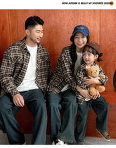 Equal Family Plaid Shirts Autumn Father Mother and Daughter Son Same Long Sleeve Tops Korean Vintage Parent-child Jacket Coat - Mein Shop