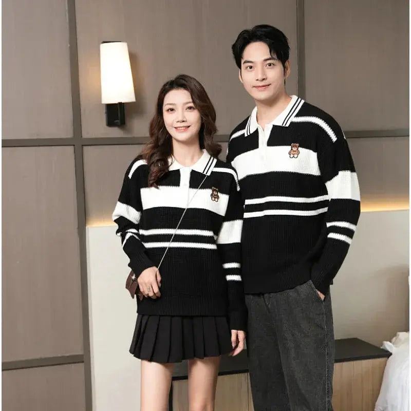 Sweater for The Whole Family Polo Knit Tops Fashion Mom and Daughter Child Girl Matching Jumper Dad and Son Baby Boy Knitwear - Mein Shop