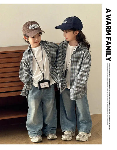 Matching Family Plaid Shirts Dad Mom and Boys Girls Fashion Clothes Korean Father Mother and Daughter Son Same Clothing Jacket Mein Shop
