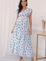 Pregnancy Woman Dress Summer Printed Korean Version Loose Pregnant Blue Dress Beach Holiday Dress For Pregnant Photo Shoot