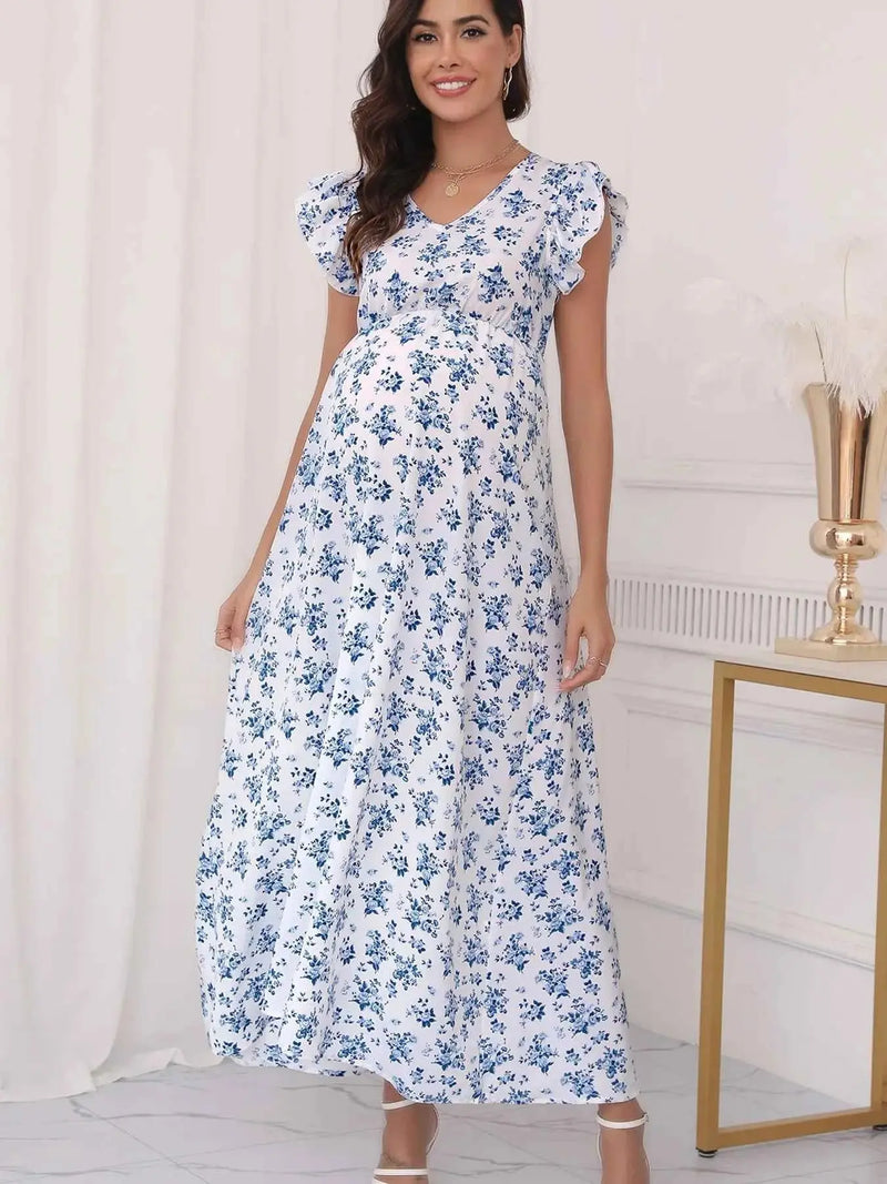 Pregnancy Woman Dress Summer Printed Korean Version Loose Pregnant Blue Dress Beach Holiday Dress For Pregnant Photo Shoot