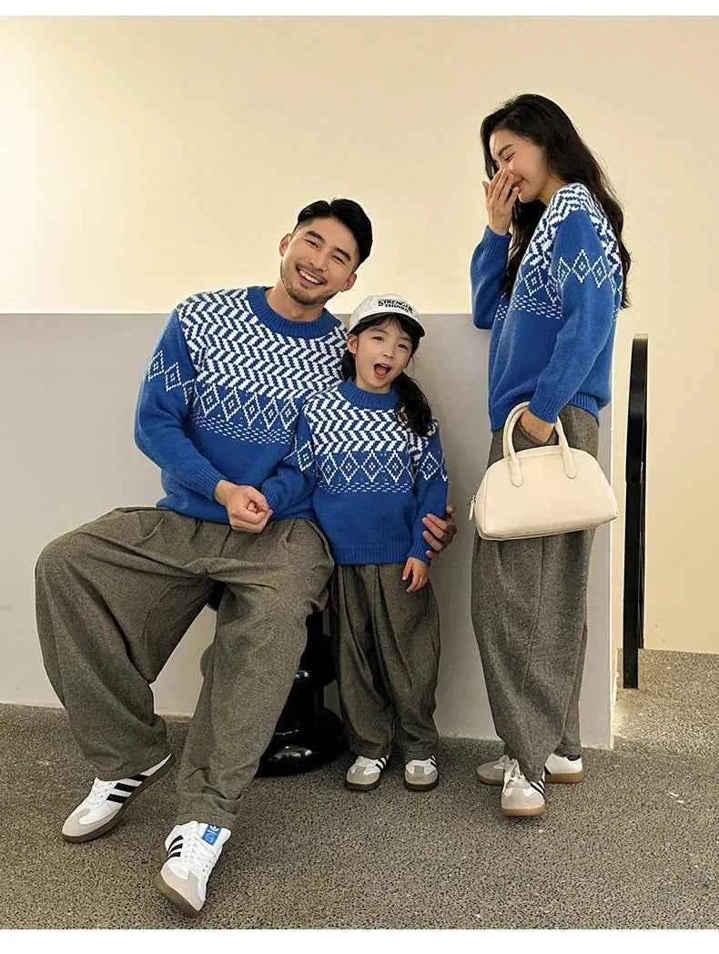 Knit Sweaters for The Whole Family Knitwear Winter Father Mother and Daughter Son Children Boy Girl Knitted Long Sleeve Pullover