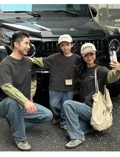 Fashion Family Long Sleeve T-shirt Parent-child Tee Korean Father Mother and Son Daughter Same Clothes Dad Mom and Baby Clothing