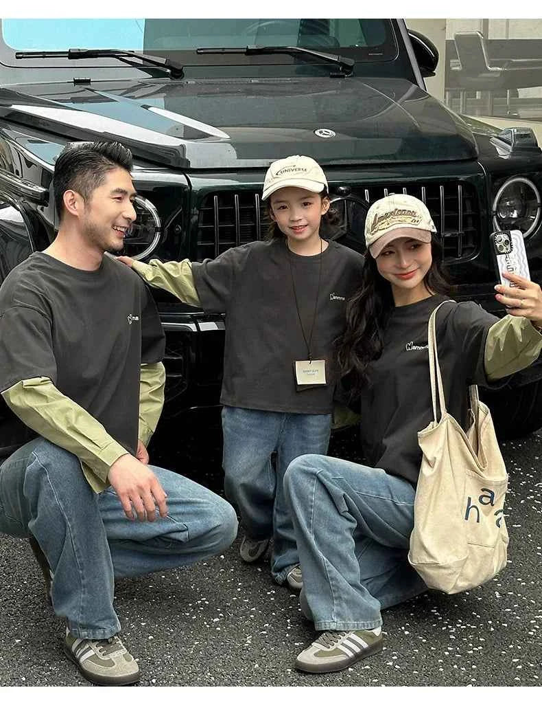 Fashion Family Long Sleeve T-shirt Parent-child Tee Korean Father Mother and Son Daughter Same Clothes Dad Mom and Baby Clothing