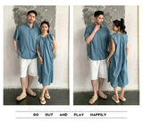 Family Matching Clothes for Brother Sister Mom Daughter Blue Dress Dad Son Clothing Korean Children Two Piece Set Couples Outfit Mein Shop