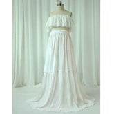 Schwangerschaftskleid Fotografie: Ein-Schulter Spitze Kurzoberteil & Leinen Baumwolle Lange Rock Maternity Kleider für Babypartys