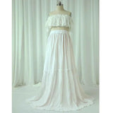 Schwangerschaftskleid Fotografie: Ein-Schulter Spitze Kurzoberteil & Leinen Baumwolle Lange Rock Maternity Kleider für Babypartys