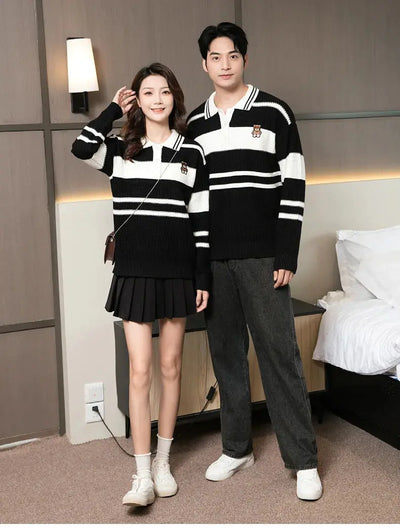 Sweater for The Whole Family Polo Knit Tops Fashion Mom and Daughter Child Girl Matching Jumper Dad and Son Baby Boy Knitwear - Mein Shop
