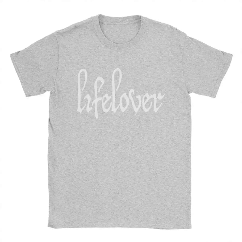Men's T-Shirt Lifelover White Solid Logo Fun Pure Cotton Tee Shirt Short Sleeve T Shirt Crew Neck Tops 6XL