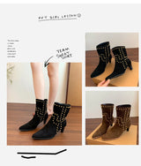 New Trend 2025 Autumn and Winter Rivet Fashion High Heel Chelsea Boots Pointed and Nude Boots High Heels Stiletto Western Boots