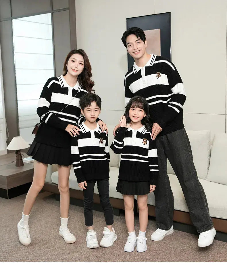 Sweater for The Whole Family Polo Knit Tops Fashion Mom and Daughter Child Girl Matching Jumper Dad and Son Baby Boy Knitwear - Mein Shop