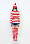 Waldo Book Week Fancy Dress Where's Wally Family Matching Parent-Child Costume Red White Stripe Shirt +Hat +Glasses Girls Boys - Mein Shop
