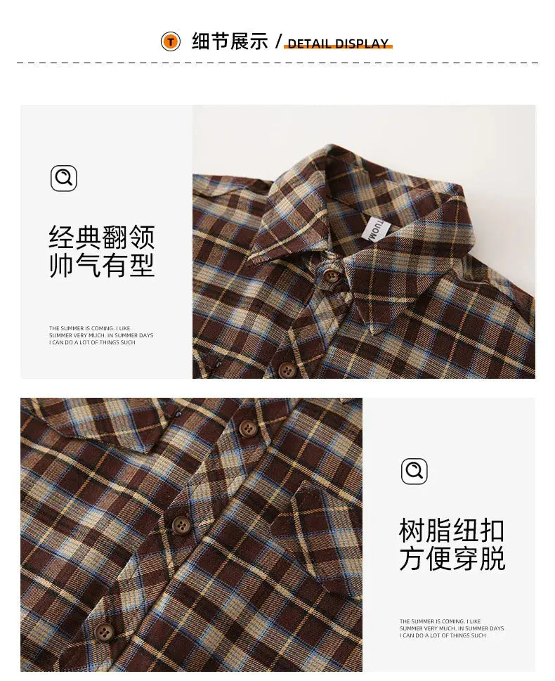 Equal Family Plaid Shirts Autumn Father Mother and Daughter Son Same Long Sleeve Tops Korean Vintage Parent-child Jacket Coat - Mein Shop