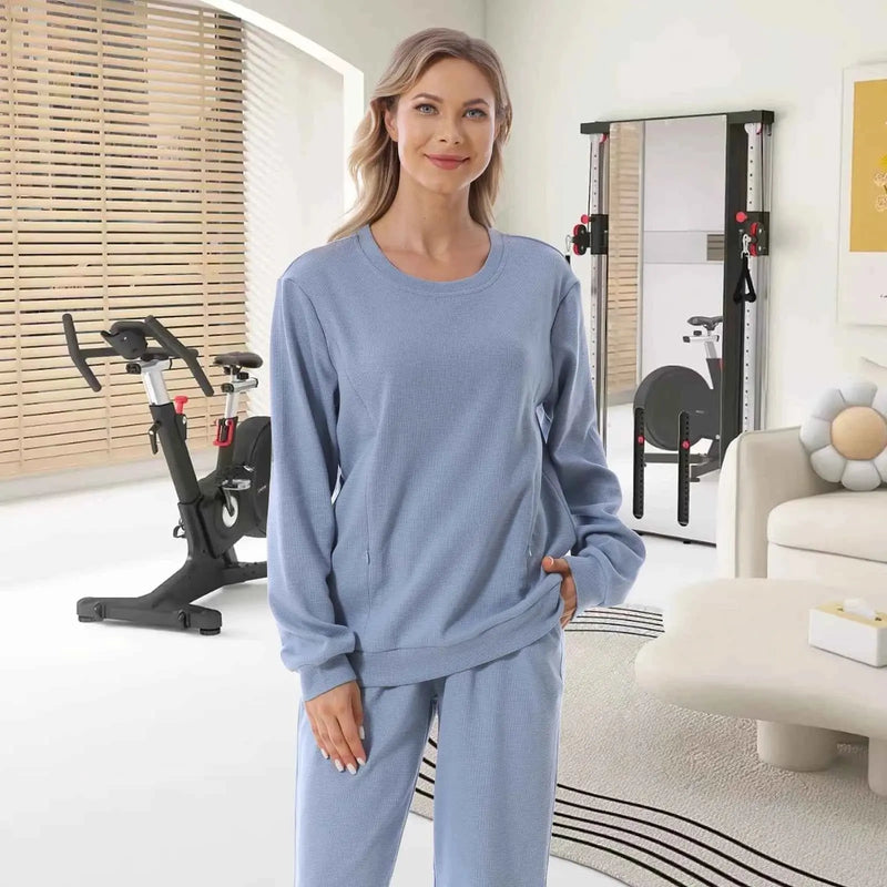 2025 Neuer Schwangere Hoodie Stillkleidung Waffel Stillpullover Sweatshirts Schwangerschafts-Casual-Oberteile für schwangere Frauen Herbst Winter