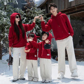 Funny Family Red Hoodies Ear Winter Warm Parent-child Clothes Dad Mom Daughter Son Matching Thick Hooded Sweatshirts Pants Sets - Mein Shop