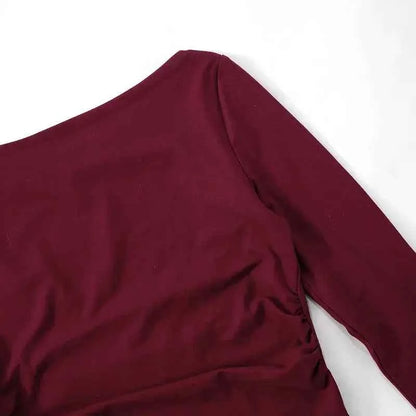 Wine Red T-shirts for Women 2025 Autumn Long Sleeve Split Slim Fit Tee Shirt Female Clothing Y2K Tunics Crop Tops Streetwear