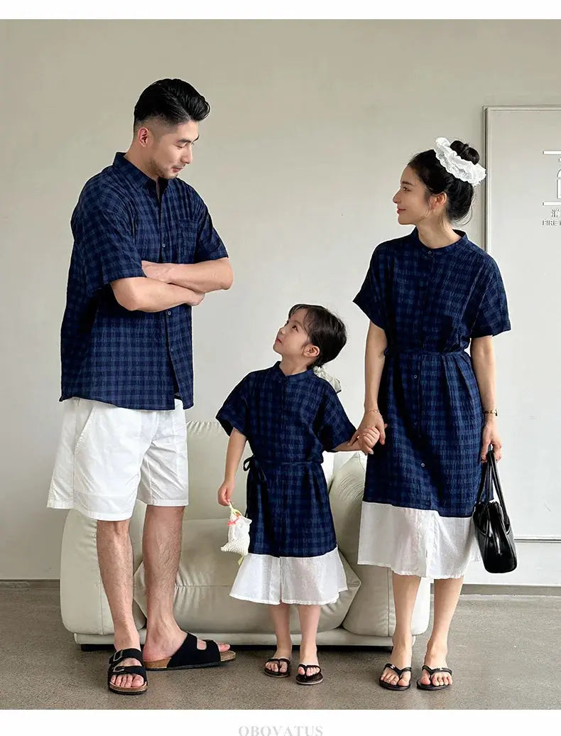 Family Matching Clothes Boy Girl Outfit Set Father and Son Shirt Shorts Suit Mother and Daughter Dress Same Girl Blouse Dress - Mein Shop