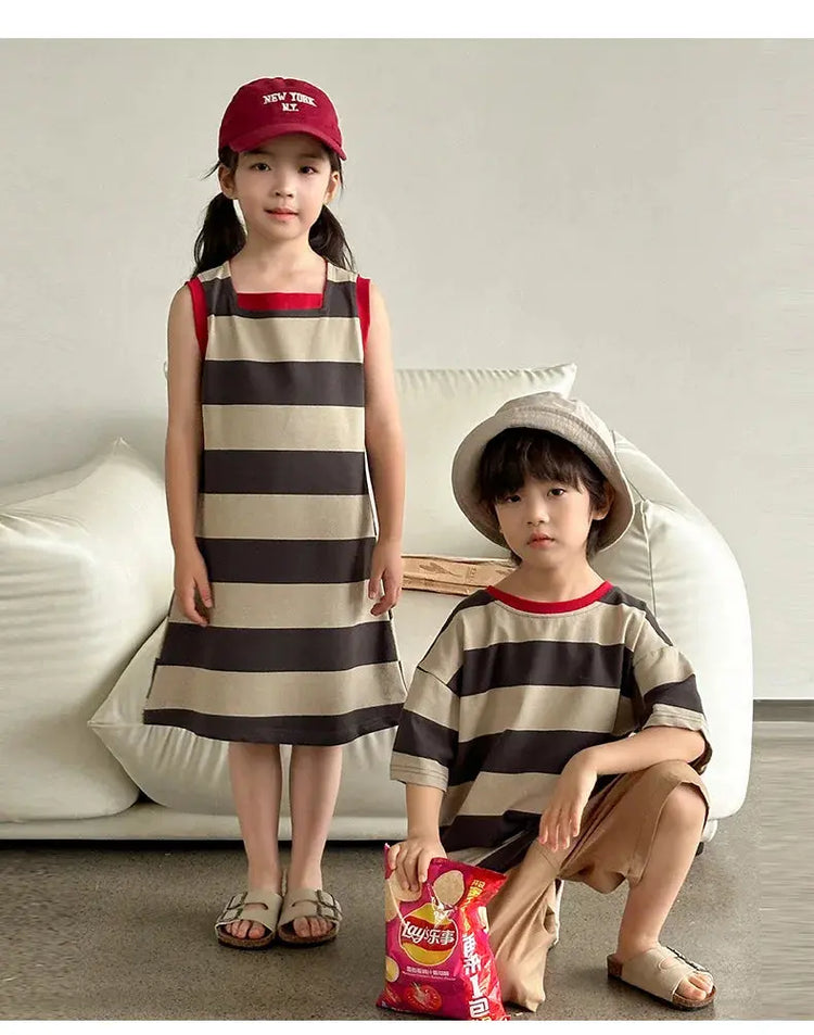 Family Matching Couple Look Clothing Fashion Mom Daughter Sleeveless Dress Dad Son T Shirts Shorts Korean Sister Brother Outfits Mein Shop