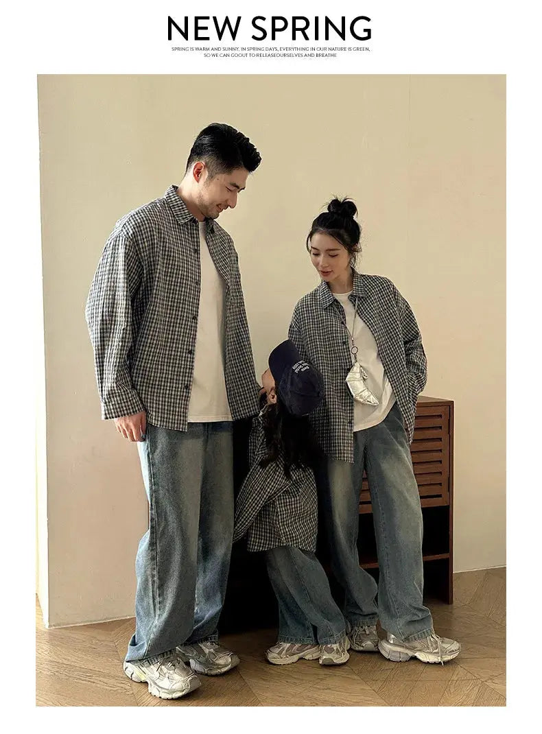 Matching Family Plaid Shirts Dad Mom and Boys Girls Fashion Clothes Korean Father Mother and Daughter Son Same Clothing Jacket Mein Shop
