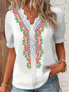 Women's Shirt Blouse Violets White Plain Lace Short Sleeve Casual Basic V Neck Regular Plus Size - Mein Shop
