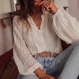 Shirt Women Tops V Neck Blouses Work Elegant Full Sleeve Casual Top Simple Hollow Out Shirts Y2k Streetwear Work Summer 2025