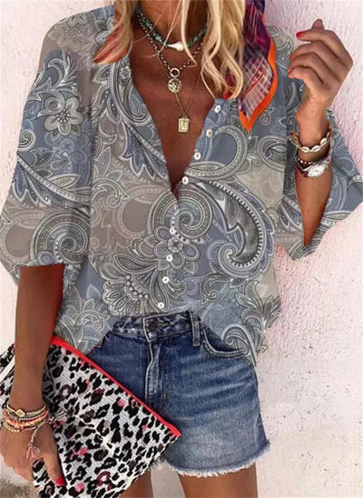 2024 New Women's Shirts & Blouses Fashion Vintage Printed Casual Vacation Bohemian Style Lady Single-breasted Shirt Streetwear - Mein Shop