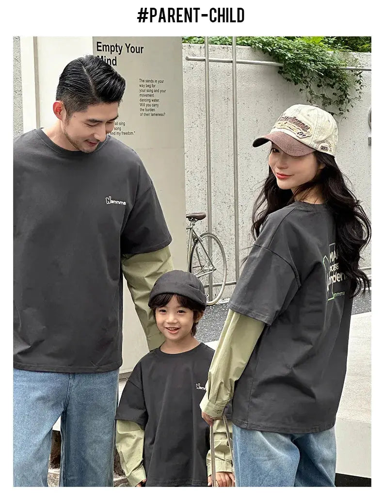 Fashion Family Long Sleeve T-shirt Parent-child Tee Korean Father Mother and Son Daughter Same Clothes Dad Mom and Baby Clothing - Mein Shop