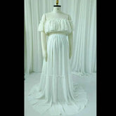 Schwangerschaftskleid Fotografie: Ein-Schulter Spitze Kurzoberteil & Leinen Baumwolle Lange Rock Maternity Kleider für Babypartys