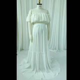 Schwangerschaftskleid Fotografie: Ein-Schulter Spitze Kurzoberteil & Leinen Baumwolle Lange Rock Maternity Kleider für Babypartys