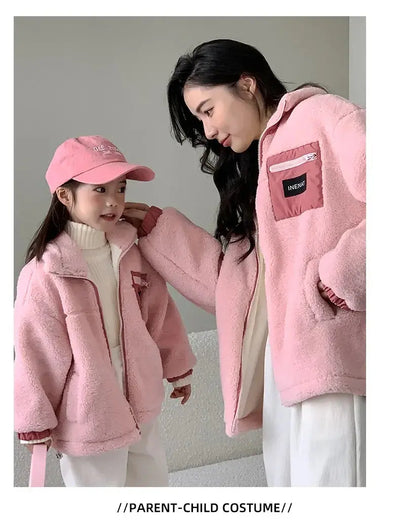 Family Thick Mother Children Suit Warm Winter Korean Fashion Women Daughter Son Matching Coat Baby Clothes  Zipper Sets Jacket - Mein Shop
