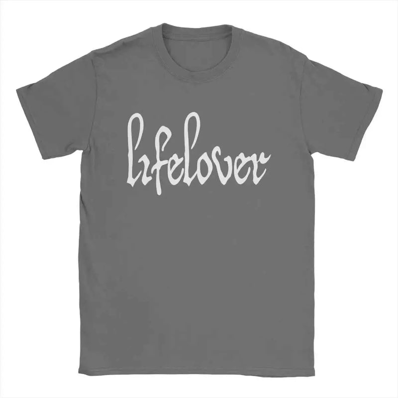 Men's T-Shirt Lifelover White Solid Logo Fun Pure Cotton Tee Shirt Short Sleeve T Shirt Crew Neck Tops 6XL