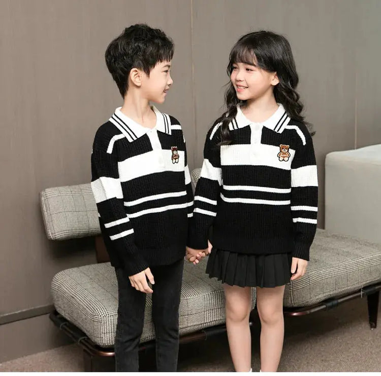 Sweater for The Whole Family Polo Knit Tops Fashion Mom and Daughter Child Girl Matching Jumper Dad and Son Baby Boy Knitwear - Mein Shop