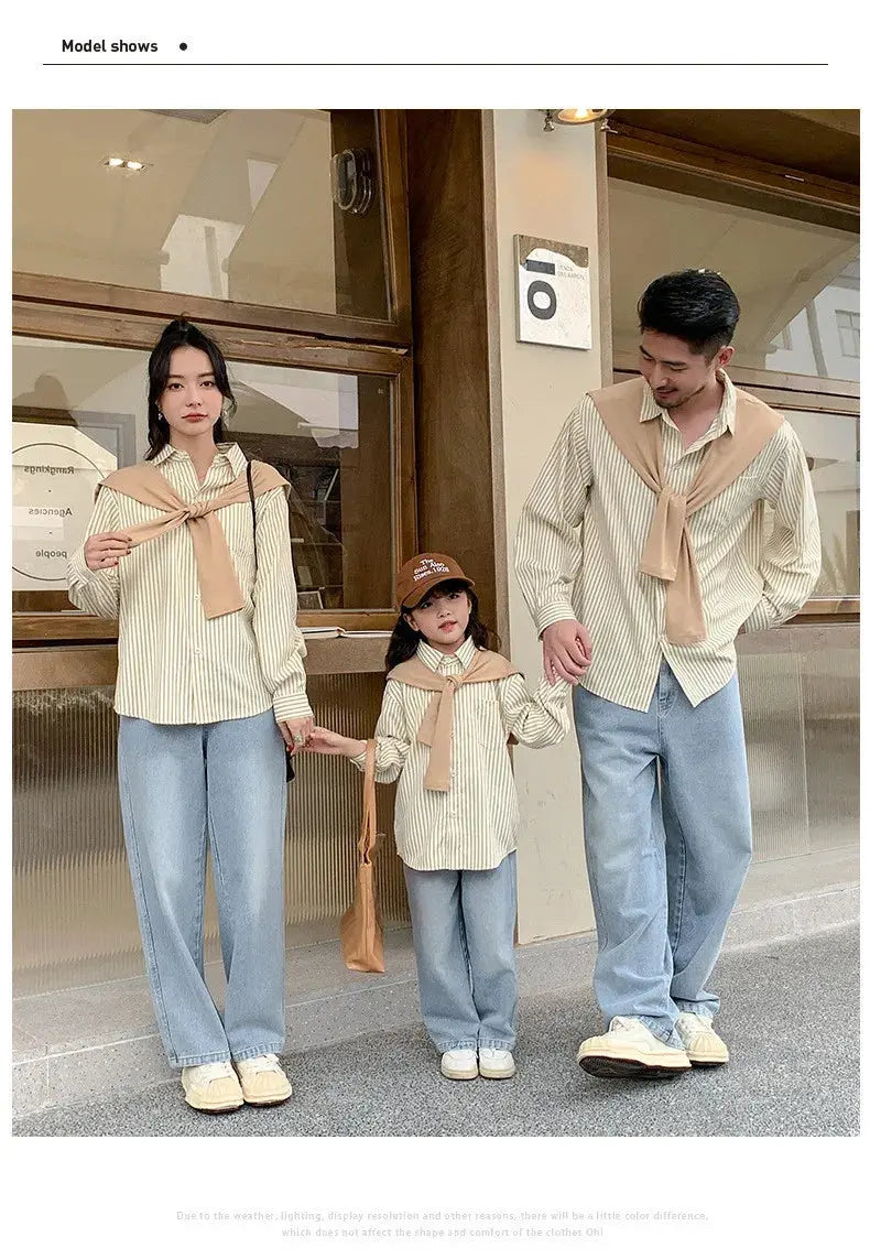 Family Matching Clothes 2024 Korea Spring Dad Mom and Baby Same Shirts for Women Fashion Clothing Children Boy Girl Plaid Blouse - Mein Shop
