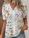 Women's Shirt Blouse Violets White Plain Lace Short Sleeve Casual Basic V Neck Regular Plus Size - Mein Shop