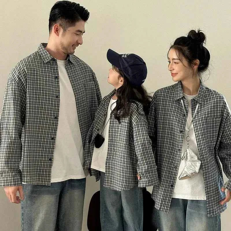 Matching Family Plaid Shirts Dad Mom and Boys Girls Fashion Clothes Korean Father Mother and Daughter Son Same Clothing Jacket