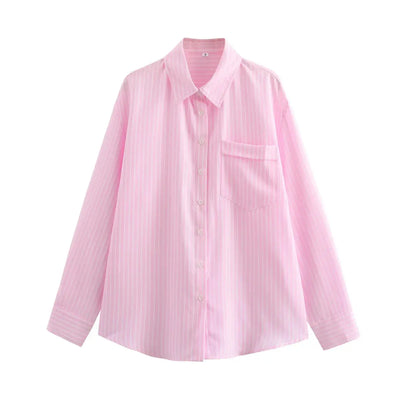 Women's Striped Blouse Multicolored Shirt Office Female's Top 2024 Summer Solid Shirt Elegant Comfortable Loose Fitting Shirts - Mein Shop