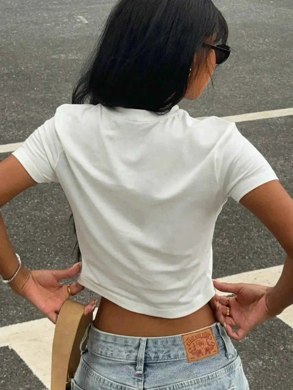 Women short Sleeve T Shirt  summer Solid Slim Fit Casual Shirts Female Pullovers Basic Tee  Clothes Street wear Crop Tops