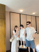 Fashion Family Matching Couple Clothes Mother and Daughter White Dress Dad and Son Baby Clothing Korean Boys Two Piece Outfits - Mein Shop