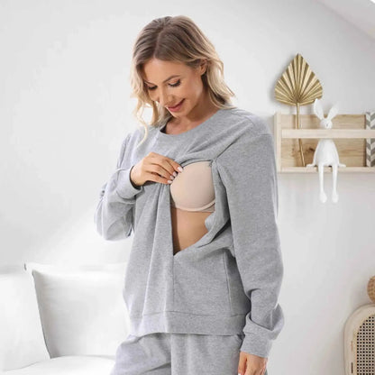 2025 Neuer Schwangere Hoodie Stillkleidung Waffel Stillpullover Sweatshirts Schwangerschafts-Casual-Oberteile für schwangere Frauen Herbst Winter