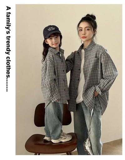 Matching Family Plaid Shirts Dad Mom and Boys Girls Fashion Clothes Korean Father Mother and Daughter Son Same Clothing Jacket Mein Shop