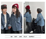 Family Cotton Denim Shirts Parent-child Fashion Clothes Mother and Daughter Jacket Korean Father and Son Same Stripe Coat Tops - Mein Shop