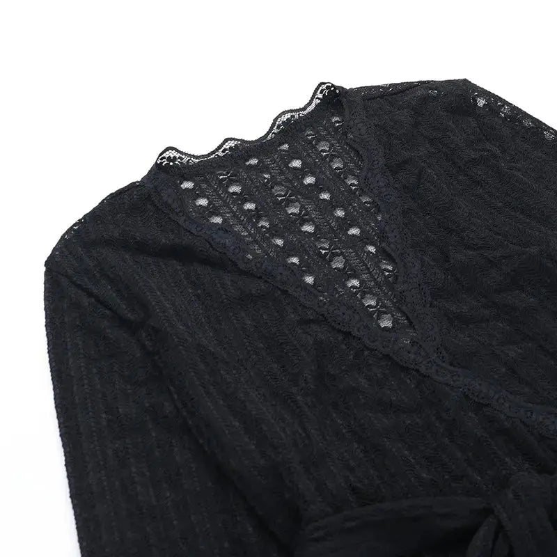 Women's T-shirt New Autumn Club Party Sexy Lace Tees Streetwear Fashion Long Sleeves T-shirt Lady Versatile Casual Slim Clothing - Mein Shop