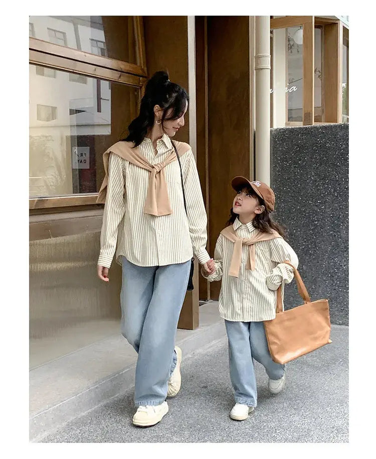 Family Matching Clothes 2024 Korea Spring Dad Mom and Baby Same Shirts for Women Fashion Clothing Children Boy Girl Plaid Blouse - Mein Shop