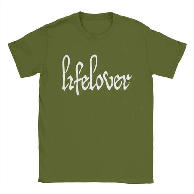 Men's T-Shirt Lifelover White Solid Logo Fun Pure Cotton Tee Shirt Short Sleeve T Shirt Crew Neck Tops 6XL