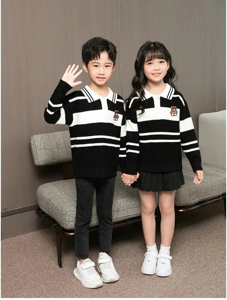 Sweater for The Whole Family Polo Knit Tops Fashion Mom and Daughter Child Girl Matching Jumper Dad and Son Baby Boy Knitwear - Mein Shop