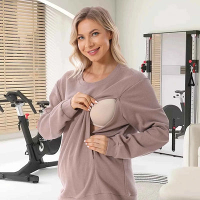 2025 Neuer Schwangere Hoodie Stillkleidung Waffel Stillpullover Sweatshirts Schwangerschafts-Casual-Oberteile für schwangere Frauen Herbst Winter