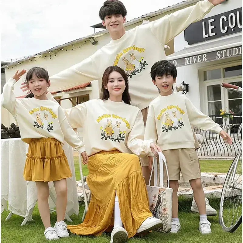 Family Matching Clothes Sets for Couple Mother and Daughter Tops Skirts Two Piece Outfits Father and Son Sweatshirts Shorts Suit - Mein Shop