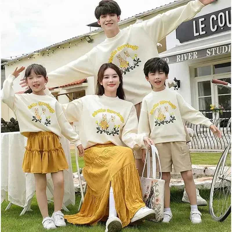 Family Matching Clothes Sets for Couple Mother and Daughter Tops Skirts Two Piece Outfits Father and Son Sweatshirts Shorts Suit
