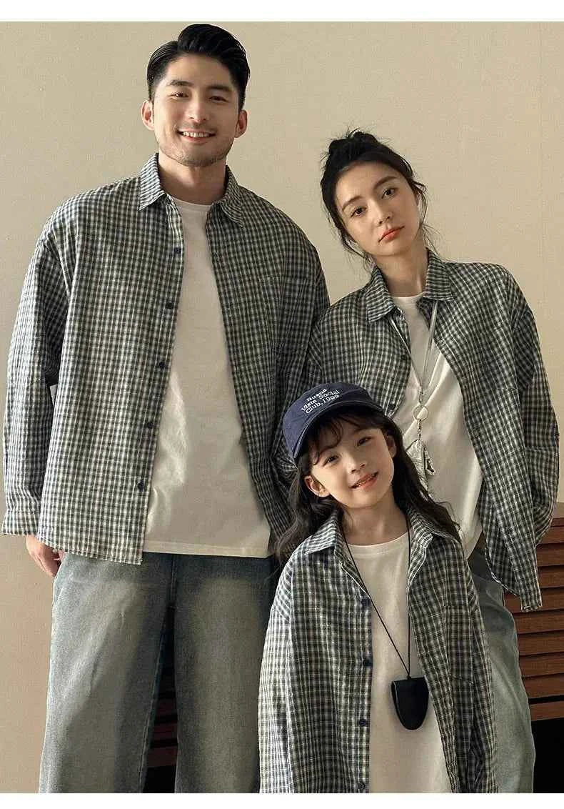 Matching Family Plaid Shirts Dad Mom and Boys Girls Fashion Clothes Korean Father Mother and Daughter Son Same Clothing Jacket