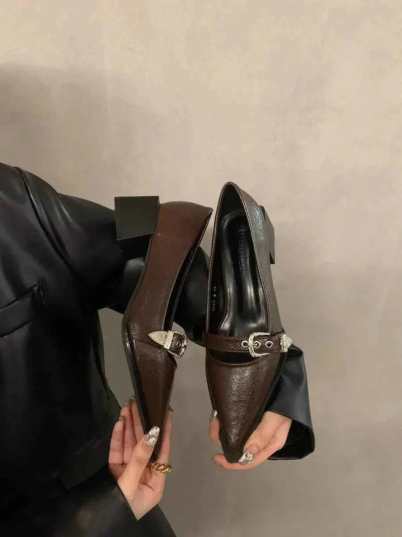 2025 Women Shoe Fashion Pointed High Heel Single Shoe Trend New Retro Spring Belt Buckle French Elegant Banquet Dress Shoes